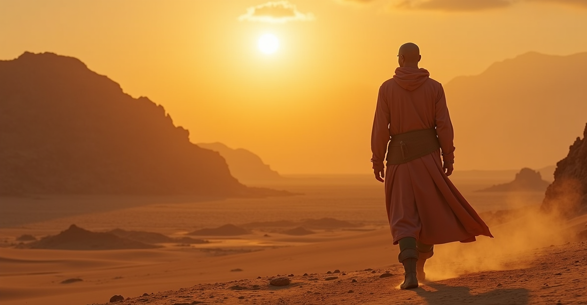 Fremen menghadapi cacing pasir kolosal di gurun Arrakis