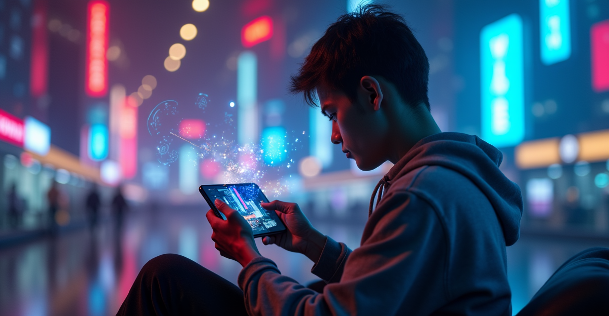 Pemain game mobile dengan smartphone 5G