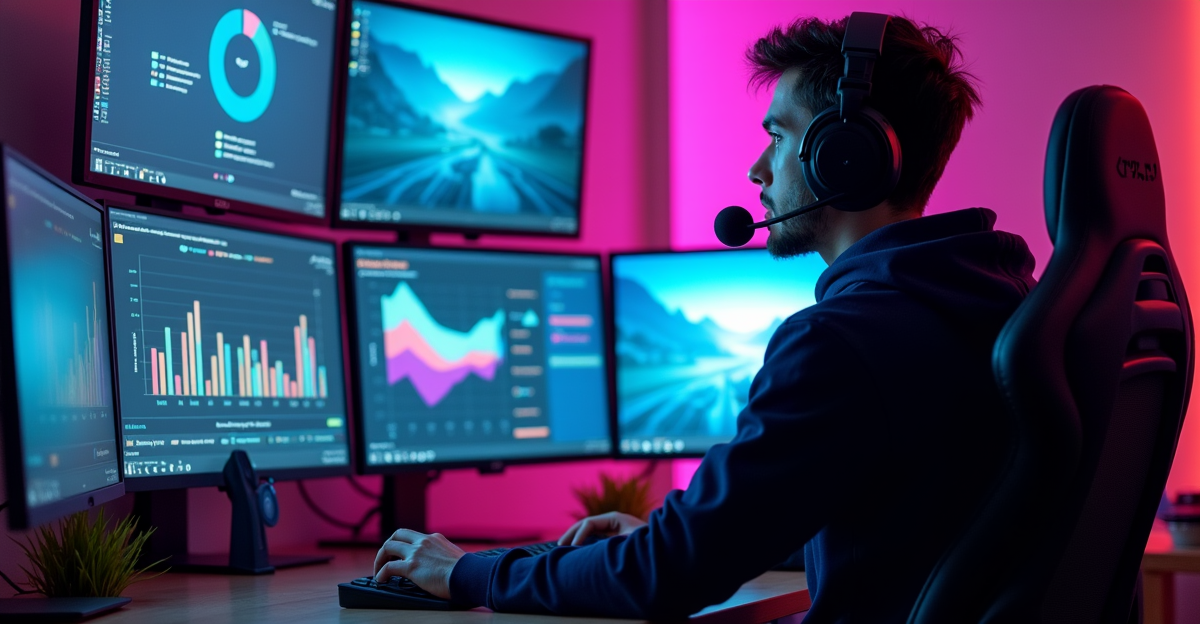 Pemain esports menganalisis data meta game