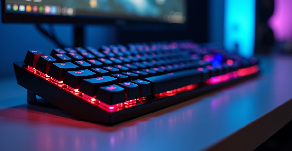 keyboard mekanik gaming ergonomis dengan pencahayaan RGB
