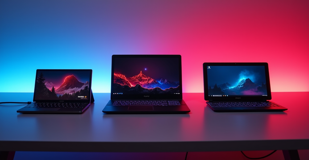 Tiga konsol genggam gaming portable modern: Steam Deck, ROG Ally, dan Legion Go berjejer