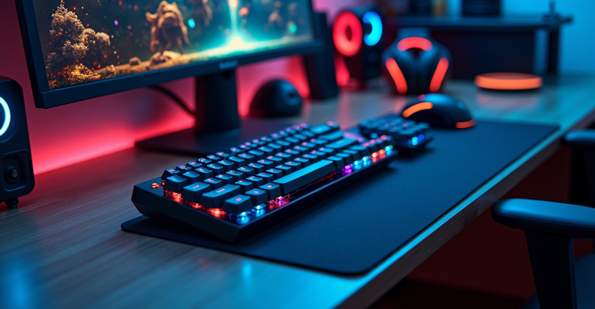 Periferal gaming modular dan responsif dengan pencahayaan RGB.